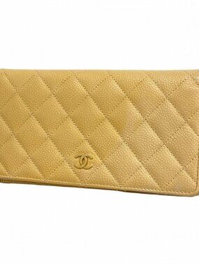 Chanel Wallet Quilted Caviar Leather Light Brown Gold